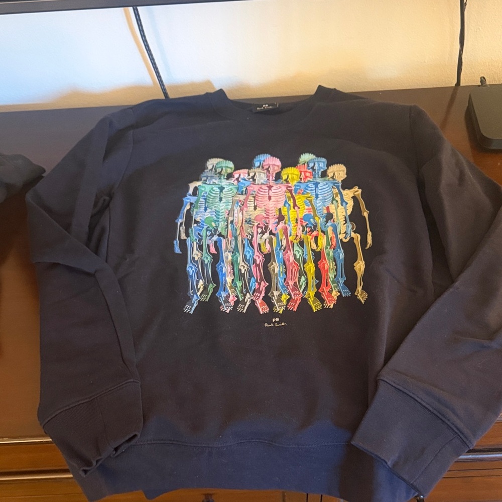 Paul Smith Navy Crewneck Sweater with Multicolor Skeleton Motif
